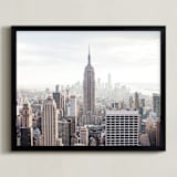 "But First, NYC" - Art Print in pastel blue and brown by Natalie Uprichard - Framed
