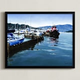 "Sausalito" - Art Print in Bay Blue by Robert Deem - Framed