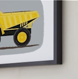 "The Construction Dump truck" - Art Print in Finch Yellow by Rebecca Marchese - Frame Close-up