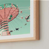 "Swing Ride" - Art Print in Bright Turquoise by Caroline Mint - Frame Close-up