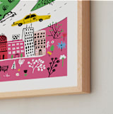 "City State of Mind" - Art Print in Flamingo Pink by Jordan Sondler - Frame Close-up