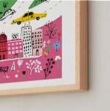 "City State of Mind" - Art Print in Flamingo Pink by Jordan Sondler - Frame Close-up