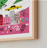"City State of Mind" - Art Print in Flamingo Pink by Jordan Sondler - Frame Close-up