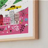 "City State of Mind" - Art Print in Flamingo Pink by Jordan Sondler - Frame Close-up