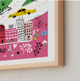 "City State of Mind" - Art Print in Flamingo Pink by Jordan Sondler - Frame Close-up