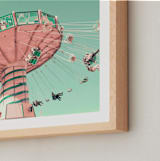 "Swing Ride" - Art Print in Bright Turquoise by Caroline Mint - Frame Close-up