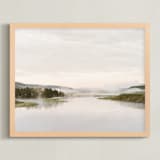 "Misty lake" - Art Print in autumn green by Kamala Nahas - Framed