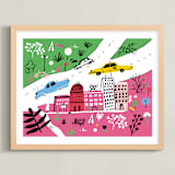 "City State of Mind" - Art Print in Flamingo Pink by Jordan Sondler - Framed