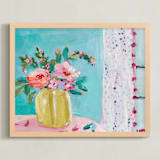 "In Light of the Flower" - Art Print in Sky Blue by Lottie Aldarwish - Framed