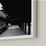 "Black and White Train Platform" - Art Print in Black and White by Aquenne - Frame Close-up