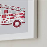 "Fancy Firetruck" - Art Print in Retro Red by Jessie Steury - Frame Close-up