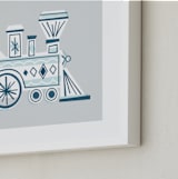 "Terrific Train" - Art Print in Blue Grey by Jessie Steury - Frame Close-up