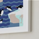 "Pretty Penguins" - Art Print in Marine Blue by Rafael Yaniger - Frame Close-up