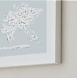 "Beautiful World Map" - Art Print in Soft Sky by Jessie Steury - Frame Close-up