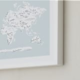 "Beautiful World Map" - Art Print in Soft Sky by Jessie Steury - Frame Close-up