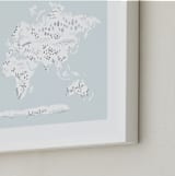 "Beautiful World Map" - Art Print in Soft Sky by Jessie Steury - Frame Close-up