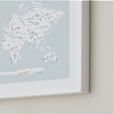 "Beautiful World Map" - Art Print in Soft Sky by Jessie Steury - Frame Close-up