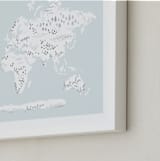 "Beautiful World Map" - Art Print in Soft Sky by Jessie Steury - Frame Close-up