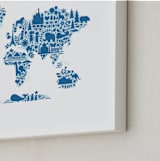 "Little Big World Map" - Art Print in Bluebell by Jessie Steury - Frame Close-up