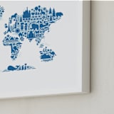 "Little Big World Map" - Art Print in Bluebell by Jessie Steury - Frame Close-up
