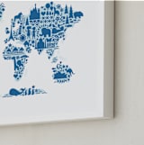"Little Big World Map" - Art Print in Bluebell by Jessie Steury - Frame Close-up