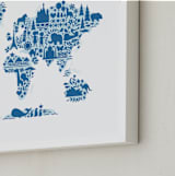 "Little Big World Map" - Art Print in Bluebell by Jessie Steury - Frame Close-up