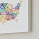 "Delightfully Lettered USA Map" - Art Print in Rainbow by Jessie Steury - Frame Close-up