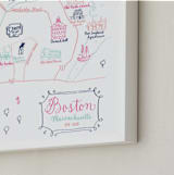 "Boston, Massachusetts Calligraphy Map" - Art Print in Navy by Megan Kelso - Frame Close-up