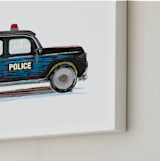 "Vintage Police Car" - Art Print in Black night by Rebecca Marchese - Frame Close-up