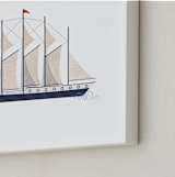 "Schooner Boat" - Art Print in Schooner blue by Katie Zimpel - Frame Close-up