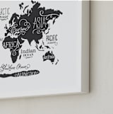 "Whimsical World Map" - Art Print in Black by Jessie Steury - Frame Close-up