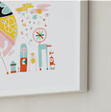 "Globetrotters" - Art Print in Ocean Blue by ERAY - Frame Close-up