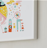 "Globetrotters" - Art Print in Ocean Blue by ERAY - Frame Close-up