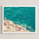"Seaside" - Art Print in Bright Teal by Kitty Seeber - Framed