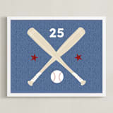 "Little Slugger Series 3" - Personalized Art Print in Denim by Pinky Diamond Studio - Framed