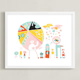 "Globetrotters" - Art Print in Ocean Blue by ERAY - Framed