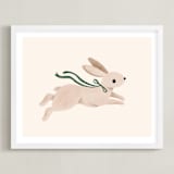 "Rabbit With Bow" - Art Print in Hunter Green by Vivian Yiwing - Framed