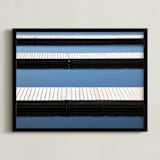 "Dockside Tranquility" - Art Print in Ocean Blue by Annie Seaton - Framed