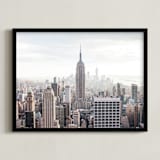 "But First, NYC" - Art Print in pastel blue and brown by Natalie Uprichard - Framed