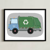"The Garbage Recycle Truck" - Personalized Art Print in Moss by Rebecca Marchese - Framed