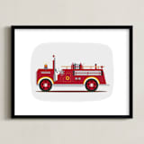 "Red Fire Truck #2" - Art Print in Vintage Engine red by Rebecca Marchese - Framed