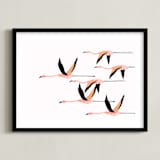 "Flyymingos" - Art Print in Blush by Anee Shah - Framed
