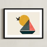 "Graphic Sailboat" - Art Print in Sea Blue by Daily Design Co - Framed