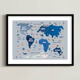 "Nautical Map" - Art Print in Soft Blue by Carrie Cantwell - Framed
