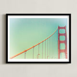 "Soft Golden Gate" - Art Print in Pale Blue by Mary Ann Glynn-Tusa - Framed