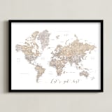 "Let's get lost watercolor world map" - Art Print in Taupe and grey by Rosana Laiz Blursbyai - Framed