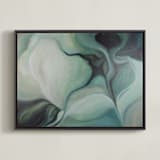 "Botanica 1" - Art Print in Blue-green Blossom by Lenay Hughes - Framed Canvas