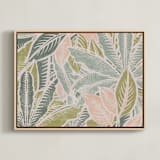 "Tropical Leaves" - Art Print in Robin's Egg by Lucrecia Caporale - Framed Canvas