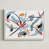 "Bloom on rain" - Art Print in indigo blue by FERNANDA MARTINEZ - Framed Canvas