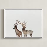 "Merry Christmas, Comet & Cupid " - Art Print in Deer Sepia by jinseikou - Framed Canvas